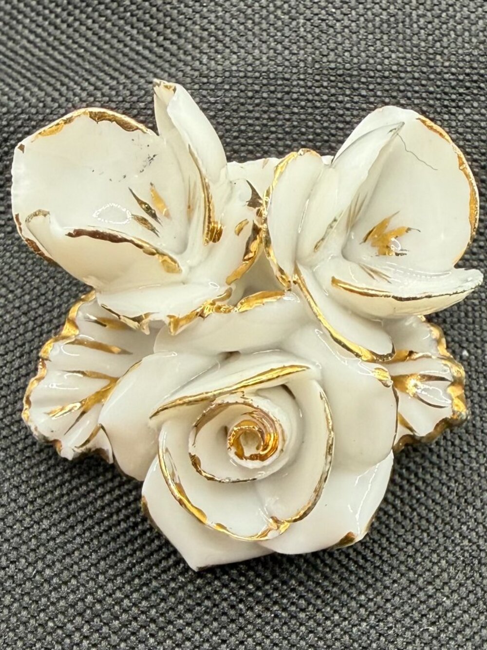 Vintage Capodimonte Style Porcelain White Rose Brooch